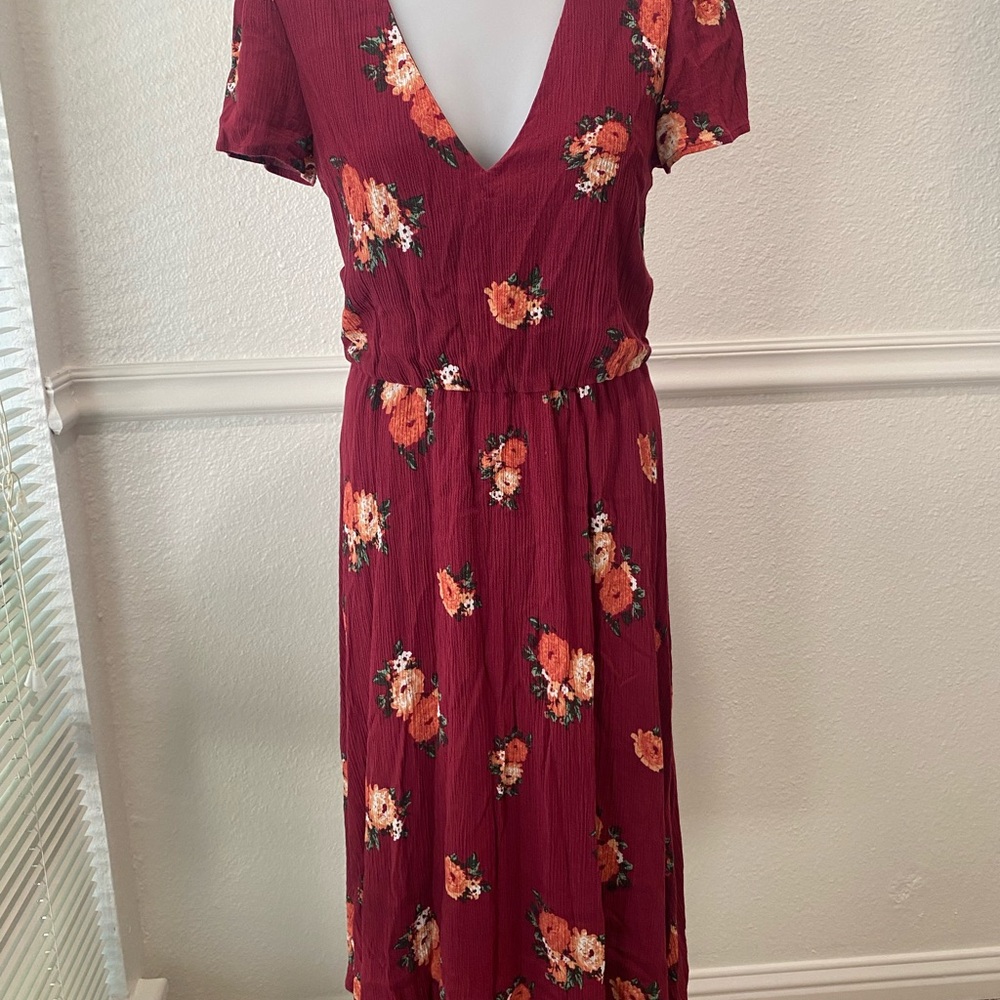 Wayf Burgundy Floral Midi Dress